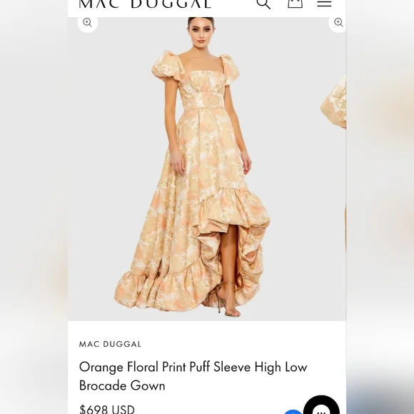Mac Duggal Gold Puff Sleeve Mini Dress